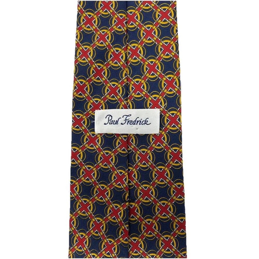 Paul Fredrick Silk Geometric Red‎ Yellow Blue Pattern Necktie  58.5